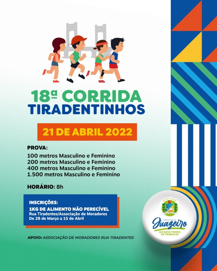 Inscrições para 18ª Corrida Tiradentinhos, em Juazeiro, vai até dia 15/04