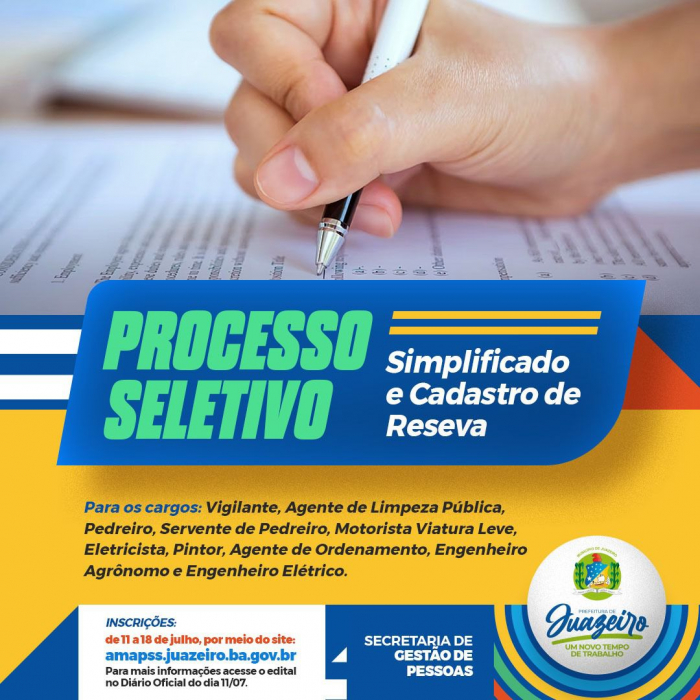 Prefeitura de Juazeiro abre processo seletivo para contratação temporária de profissionais de diversas áreas