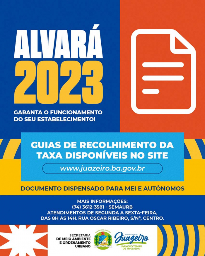 Alvará de funcionamento 2023: Prefeitura de Juazeiro orienta sobre expedição do documento