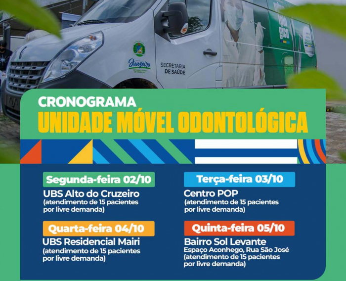 Juazeiro divulga cronograma da Unidade Móvel Odontológica para o período de 02 a 05 de outubro