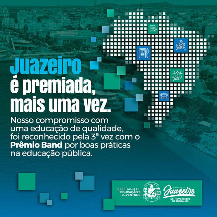 Pelo terceiro ano consecutivo, educação de Juazeiro vai receber o prêmio ‘Band Cidades Excelentes’